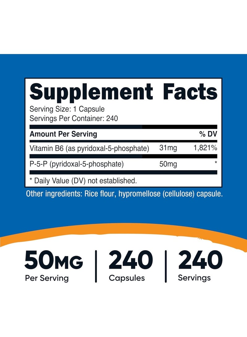 Nutricost P5P Vitamin B6 Supplement 50mg, 240 Capsules (Pyridoxal-5-Phosphate) - Vegetarian Friendly, Non-GMO, Gluten Free - Image 2