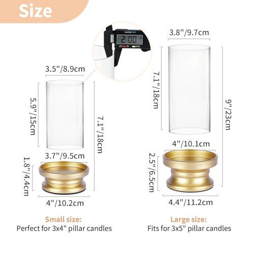 NUPTIO Hurricane Candle Holder Gold: Set of 2 Pillar Candle Holders with Clear Glass Sleeve - Decorative Brass Metal Pillars Stands for Fall Thanksgiving Christmas Holiday Dining Table Centerpiece - Image 5