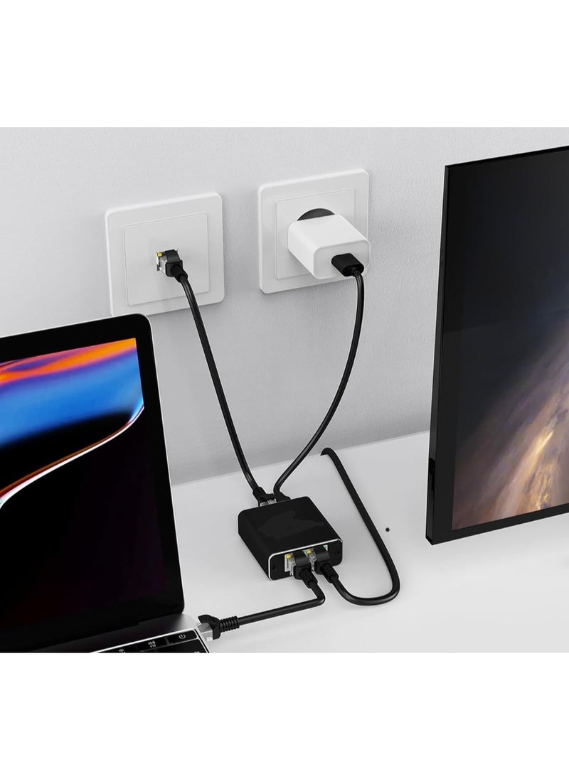 Generic 1 to 2 Gigabit Network Splitter – 1000Mbps Speed – Dual Gigabit Ports with Type-C Power Cable – Compatible with PC, Router, ADSL, Digital TV  - Image 2
