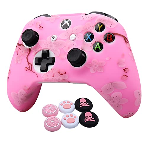RALAN Cherry Blossoms Skin , Sakura Silicone Controller Cover Skin Protector Compatible for Xbox Ones Controller (Pink Pro Thumb Grip x 2 ,Pink Cat Grips x 2 ,Skull Cap x 2). - Image 1