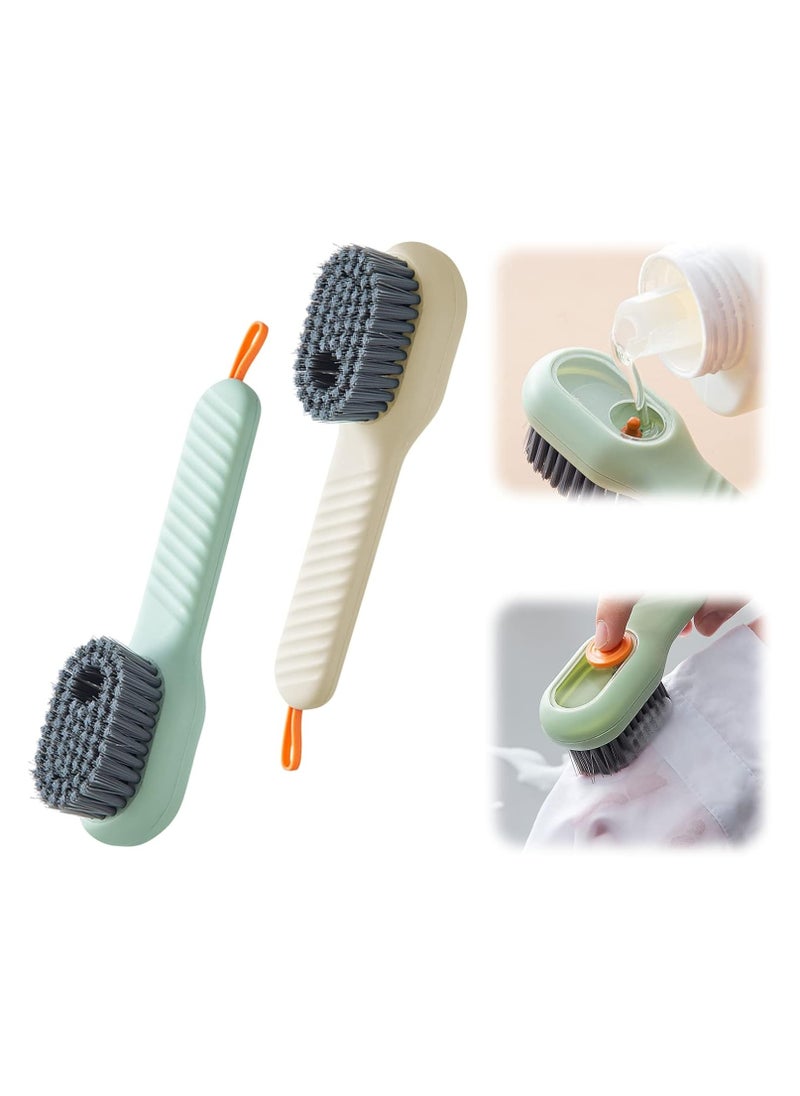 Generic 2pcs Automatic Liquid Brush Soft Bristles Shoe Brush Press Type Automatic Liquid Adding Brush Long Handle Soft Fur Cleaning Brush Multifunctional Liquid Shoe Brush for Family Boots Shoes clothes  - Image 1