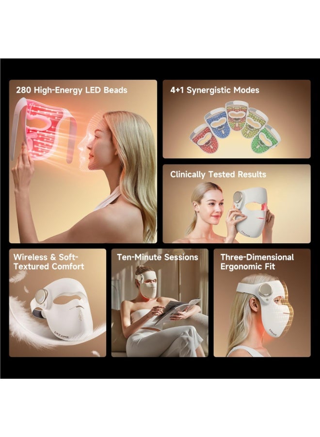 Dreame Chrona LED Light Therapy Mask, 4+1 Photon Anti-Aging Skincare Mask with 280 Medical LEDs, Wireless & Foldable 3D Silicone Face Mask for Wrinkles, Firming, Brightening & Acne Spot Reduction - Image 2