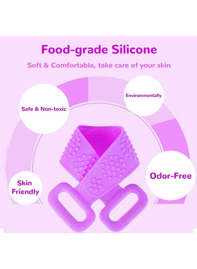Silicone Body Scrubber with Loofah, Silicone Back Scrubber for Shower, Long Shower Back Scrubber, Silicone Body Brush for Exfoliating, Great for Men and Women (Purple) - Image 3