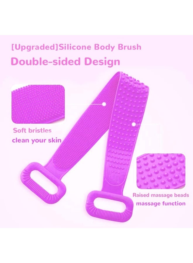 Silicone Body Scrubber with Loofah, Silicone Back Scrubber for Shower, Long Shower Back Scrubber, Silicone Body Brush for Exfoliating, Great for Men and Women (Purple) - Image 2