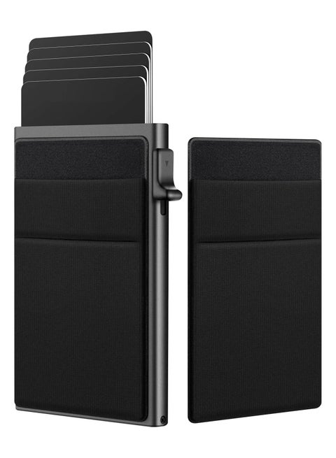 Credit Card Holder, Rigid Aluminium Pop Up Card Holder with Banknote Pocket, Automatic Metal Wallet with RFID Blocking for Men or Women