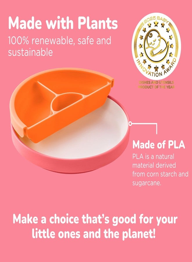 Omie® Easy Scoop Plates for Kids | Unique Design Helps Food Fall into the Spoon, Not on the Table | Made from Plants | 3 Plates + 2 Silicone Dividers | Pink - Image 4