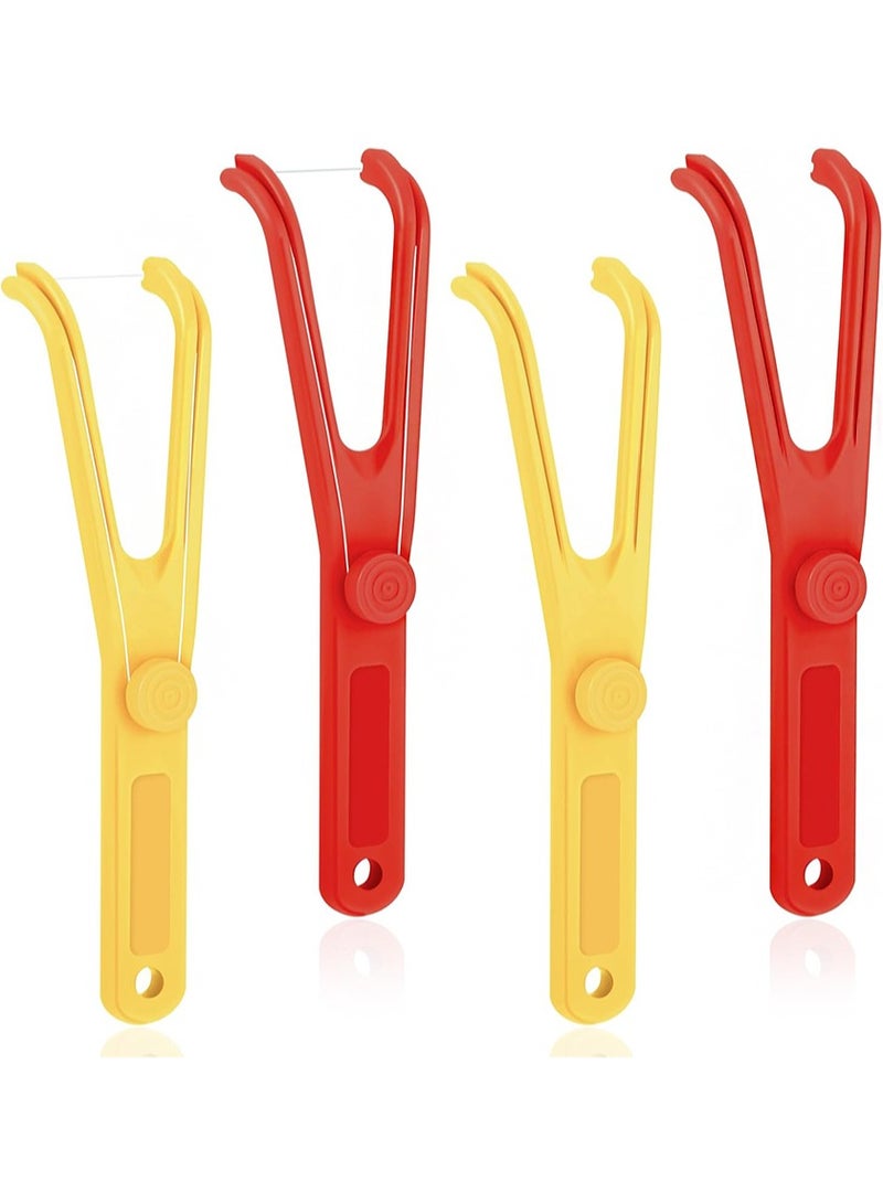 هالونهي حامل خيط تنظيف الأسنان مكون من 4 قطع، مقبض خيط تنظيف الأسنان قابل لإعادة الاستخدام، مقبض Flossmate لتنظيف الفم (أحمر، أصفر) - Image 1