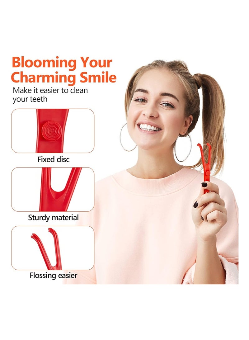هالونهي حامل خيط تنظيف الأسنان مكون من 4 قطع، مقبض خيط تنظيف الأسنان قابل لإعادة الاستخدام، مقبض Flossmate لتنظيف الفم (أحمر، أصفر) - Image 3