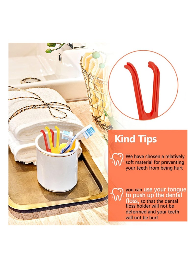 هالونهي حامل خيط تنظيف الأسنان مكون من 4 قطع، مقبض خيط تنظيف الأسنان قابل لإعادة الاستخدام، مقبض Flossmate لتنظيف الفم (أحمر، أصفر) - Image 4