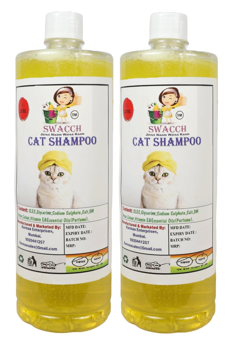 swacch Cat Shampoo + Rubber Musical Ball I Chew Playing Rubber Ball I Interactive Cat Toy Balls I Training & Play I Combo Pack I 1 Litre Pack of 2 Lemon - Image 2