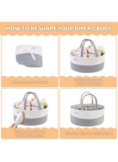 PHILORN PHILORN Diaper Caddy Organizer, Cotton Rope Diaper Caddy Basket, Woven Diaper Caddy with Dividers, Nursery Storage Basket for Changing Table, Car Diaper Caddy, Baby Shower Gifts  - Image 1