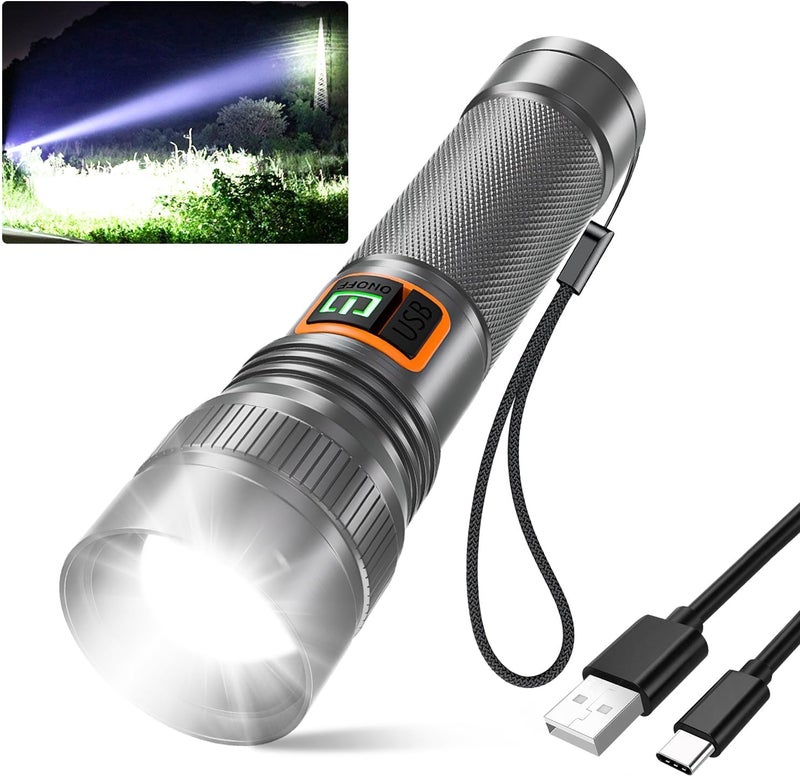 Zikra Zoomable Handheld Flashlight, 10000 Lumens Tactical Flashlight, Small Long Beam Flashlight, IPX6 Waterproof Flashlight for Camping, Home, Hiking, Fishing, Emergency, USB-C Rechargeable - Image 1