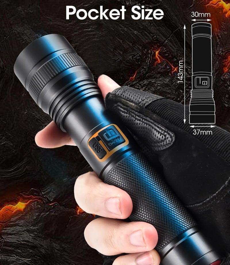 Zikra Zoomable Handheld Flashlight, 10000 Lumens Tactical Flashlight, Small Long Beam Flashlight, IPX6 Waterproof Flashlight for Camping, Home, Hiking, Fishing, Emergency, USB-C Rechargeable - Image 5