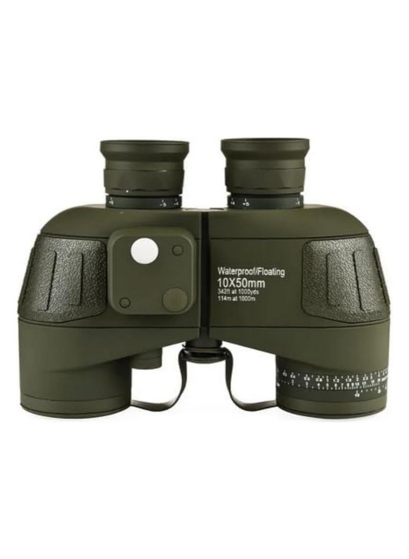 50 x10 Waterproof and Moisture Resistant Binoculars with Low Glare Built-in Light, Reticle and Compass for Rangefinding