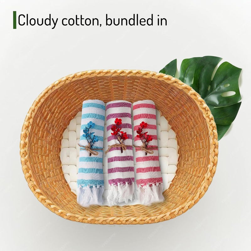 PATVY Bath Towels| Light Weight Turkish Style Stripe Bath Towels for Men Large Size Cotton|70 x 150cm Quick Absorption &Faster Drying Bath Towel for Women| (Pack of 3, Teal Blue & Pink & Grape) - Image 5
