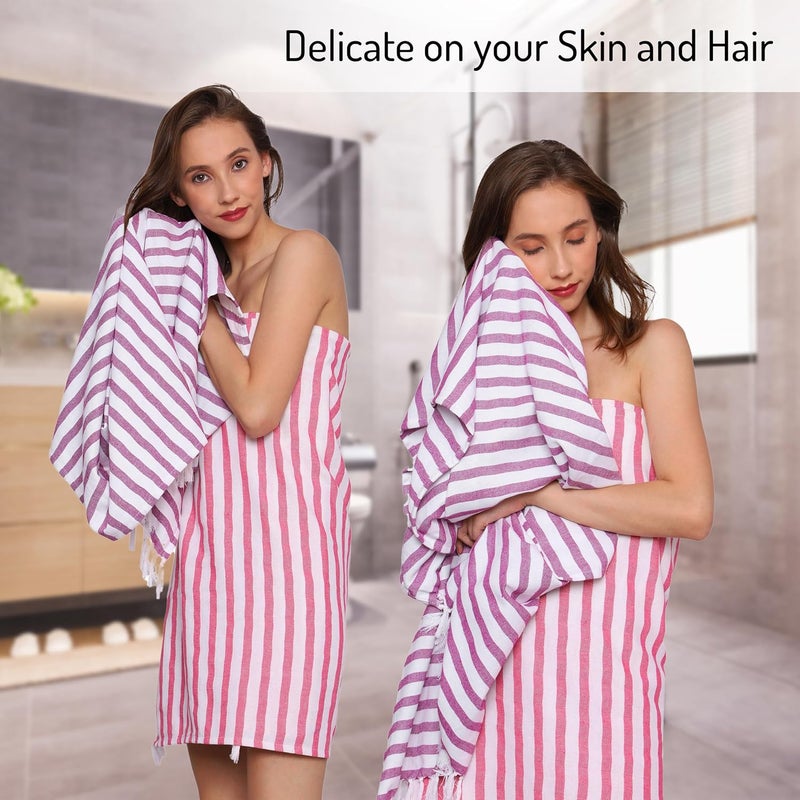 PATVY Bath Towels| Light Weight Turkish Style Stripe Bath Towels for Men Large Size Cotton|70 x 150cm Quick Absorption &Faster Drying Bath Towel for Women| (Pack of 3, Teal Blue & Pink & Grape) - Image 3