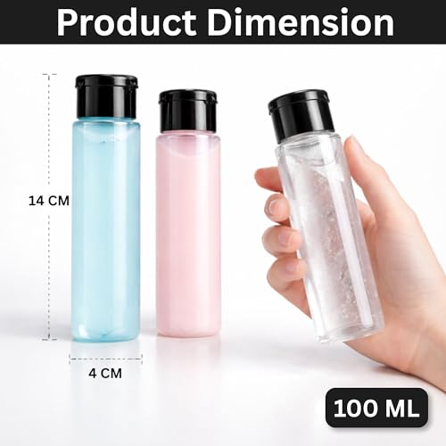 Hian Empty Clear Plastic Travel Bottles | 100ml, Pack of 6 (14x4 cm) | BPA-Free, Black Flip Caps | Compact, Travel-Friendly Design | Perfect for Toiletries, Sanitizers, Lotions, and Travel Essentials - Image 2