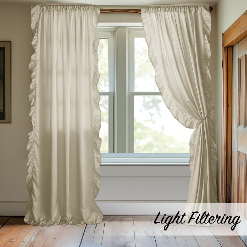 StangH Vintage Beige Ruffle Curtains for Bedroom, Elegant Design, Light Filtering Drapes for Living Room, Perfect for Farmhouse Style, Girls Room, Woman, W52 x L84, 2 Panels - Image 2