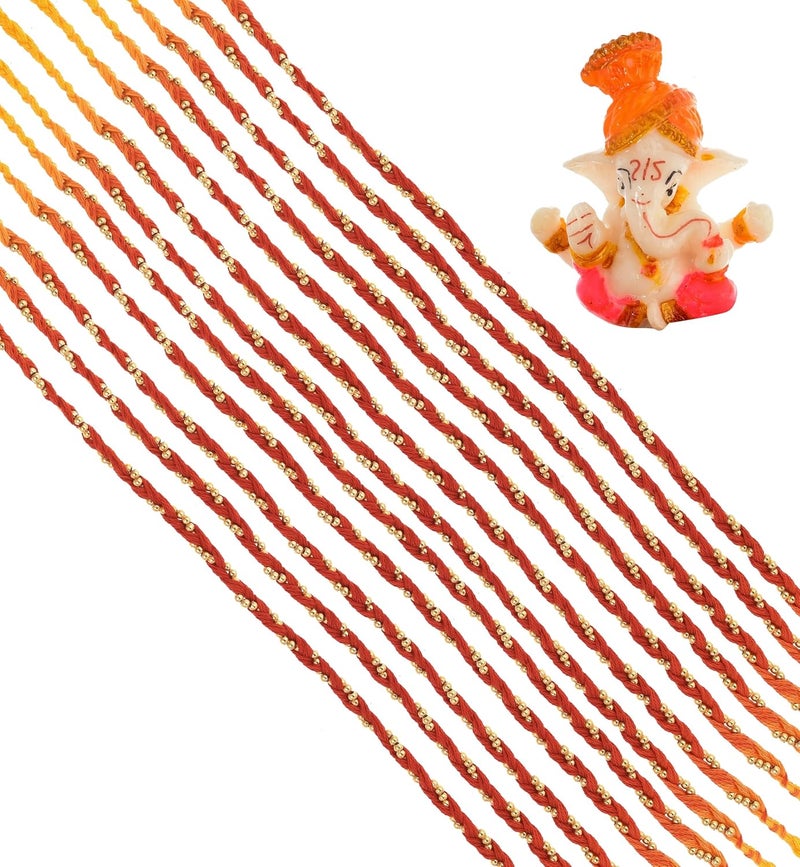Evisha 12 Pcs Simple Elegant Moli Thread Rakhi with Ganesh Murti for Brother Rakhi for Bhaiya with Roli Chawal Packet - Image 1