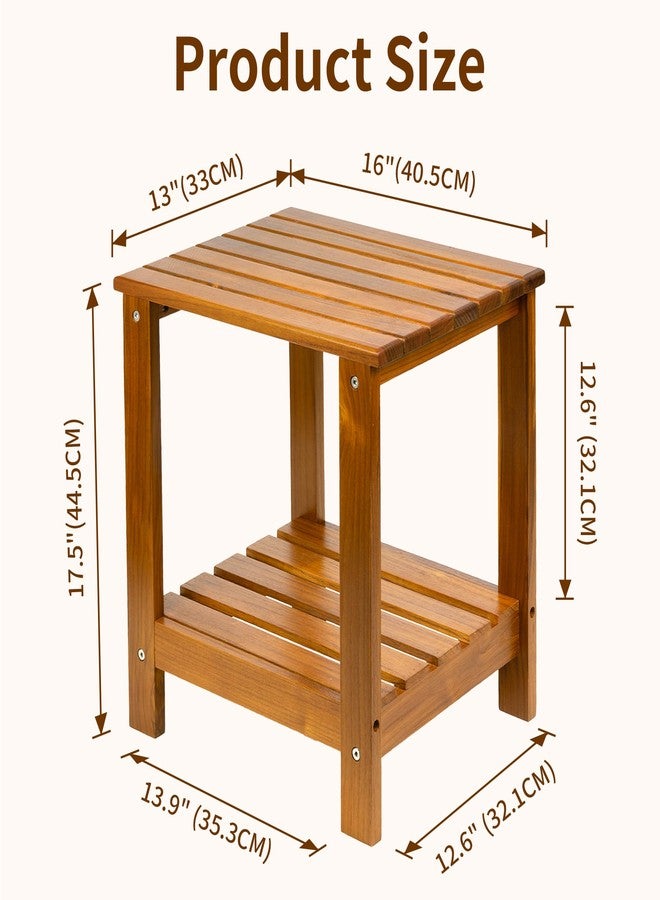 VaeFae Solid Teak Wood 2-Tier End Table with Storage Shelf - Small Space Side Table for Bathroom, Living Room, Bedroom - Shower Corner Caddy, 16" D x 13" W x 17.5" H - Image 2