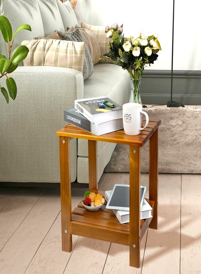 VaeFae Solid Teak Wood 2-Tier End Table with Storage Shelf - Small Space Side Table for Bathroom, Living Room, Bedroom - Shower Corner Caddy, 16" D x 13" W x 17.5" H - Image 4