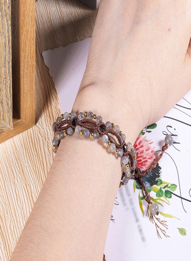 Amogeeli Stone Beads Bracelets Jewelry with Adjustable Braided Wax Cord Healing Crystal Amulet for Women, Labradorite - Image 4