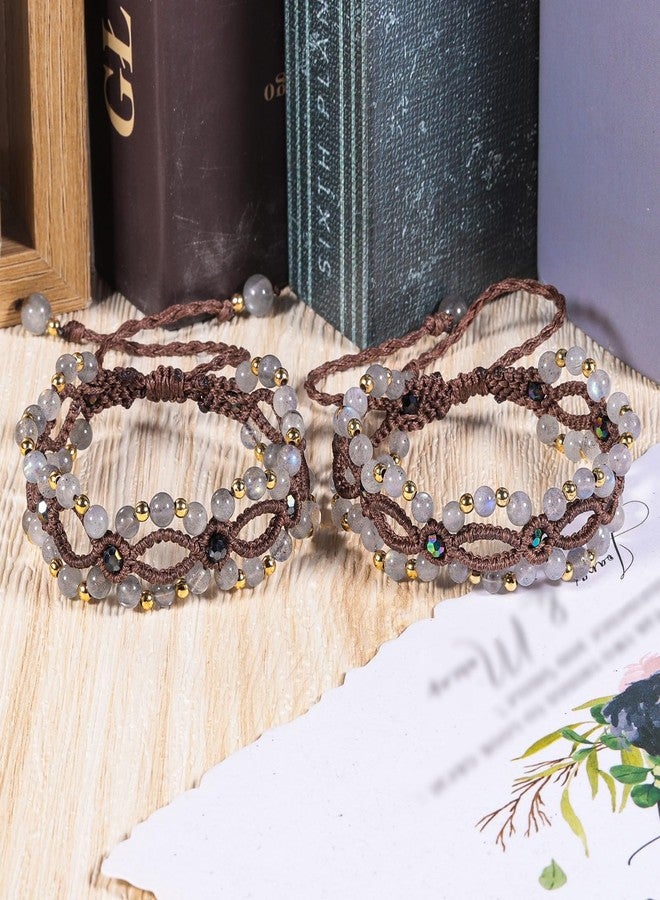 Amogeeli Stone Beads Bracelets Jewelry with Adjustable Braided Wax Cord Healing Crystal Amulet for Women, Labradorite - Image 3