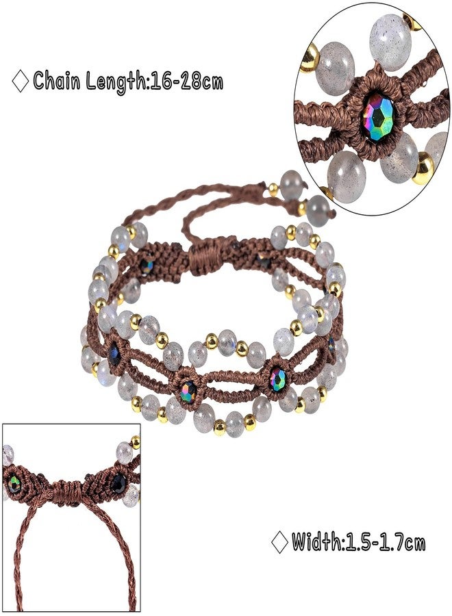 Amogeeli Stone Beads Bracelets Jewelry with Adjustable Braided Wax Cord Healing Crystal Amulet for Women, Labradorite - Image 2