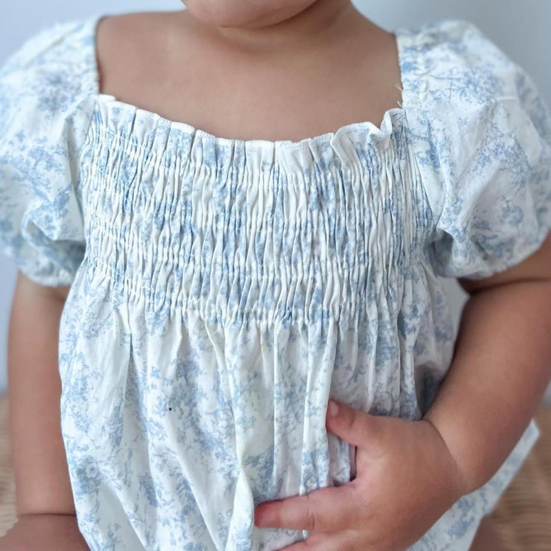 MERSARIPHY Baby Summer Clothes Newborn Infant Girl Smocked Pleated Romper Bubble Short Sleeve Bodysuit Outfits(Blue floral,0-3 Months) - Image 4