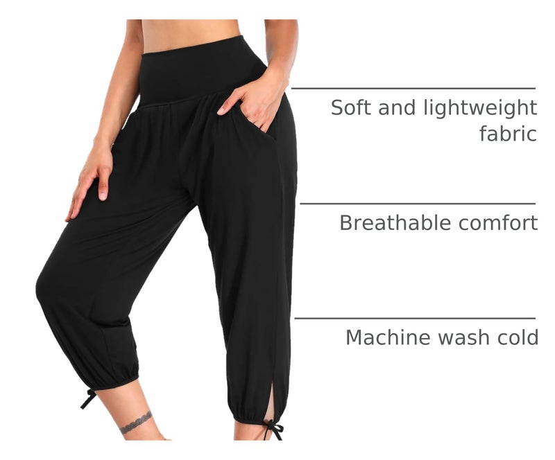 DIBAOLONG Womens Yoga Pants Capri Loose Workout Sweatpants Comfy Lounge Joggers with Pockets Black XL - Image 4