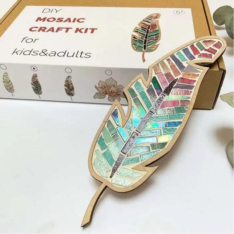 Smowfes Mixed Colour Leaf Mosaic Kit Creative DIY Colourful Home Decoration Tiles for Crafts Mosaic Kits for Adults Glass Pieces Kit Mosaic Making Supplies Puzzle