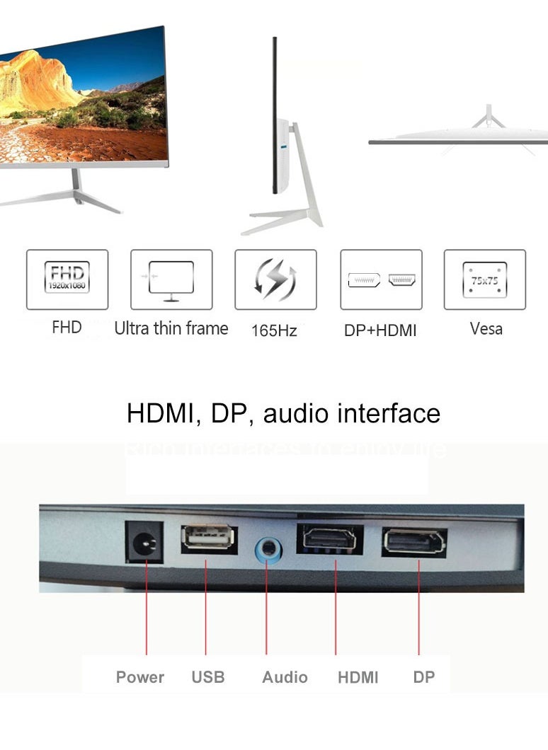 هاي لوك - شاشة ألعاب منحنية 27 بوصة، شاشة كمبيوتر QHD 2560 x 1440 165 هرتز، شاشة عرض HDR عريضة 16:9، FreeSync، استجابة 1 مللي ثانية، 2* HDMI ومنفذ DisplayPort، قابل للتعديل للإمالة - Image 1