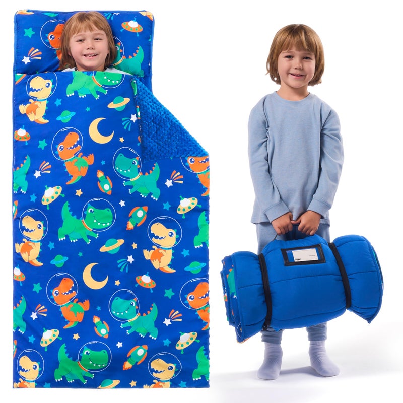 JOIEDOMI Toddler Nap Mat with Pillow & Blanket - 55''*30'' for Kids Ages 3-7 Years - Roll Up Nap Mat for Preschool - Soft Dinosaur Kids Sleeping Mat - for Boys Girls Kindergarten Daycare Sleepover - Image 1