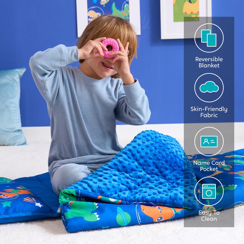 JOIEDOMI Toddler Nap Mat with Pillow & Blanket - 55''*30'' for Kids Ages 3-7 Years - Roll Up Nap Mat for Preschool - Soft Dinosaur Kids Sleeping Mat - for Boys Girls Kindergarten Daycare Sleepover - Image 5