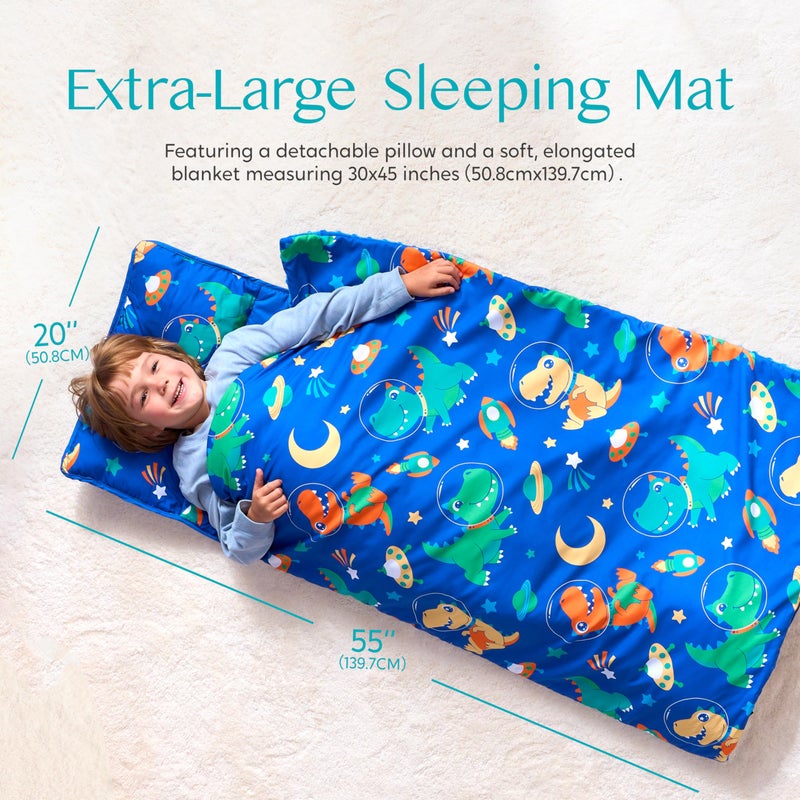 JOIEDOMI Toddler Nap Mat with Pillow & Blanket - 55''*30'' for Kids Ages 3-7 Years - Roll Up Nap Mat for Preschool - Soft Dinosaur Kids Sleeping Mat - for Boys Girls Kindergarten Daycare Sleepover - Image 3