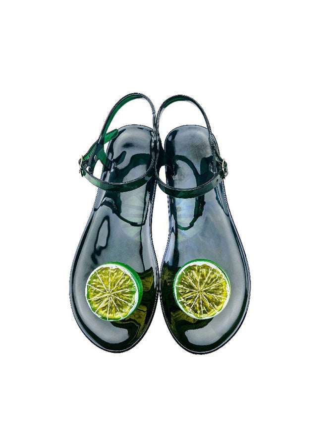 Women's Round Toe Jelly Sandals Soft PVC Non-Slip Sole Beach Shoes Fruit Pattern Summer Casual Slippers Lemon  - Image 1