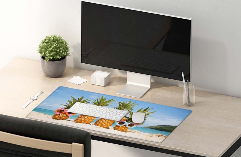 SSOIU Extended Gaming Mouse Pad (35.5x15.7 in), Large Stable Rubber Base Mousepad with Stitched Edges, Keyboard Mouse Mat Desk Pad for Work, Game, Office, Home - Funny Pineapples - Image 5