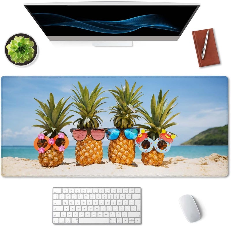 SSOIU Extended Gaming Mouse Pad (35.5x15.7 in), Large Stable Rubber Base Mousepad with Stitched Edges, Keyboard Mouse Mat Desk Pad for Work, Game, Office, Home - Funny Pineapples - Image 3