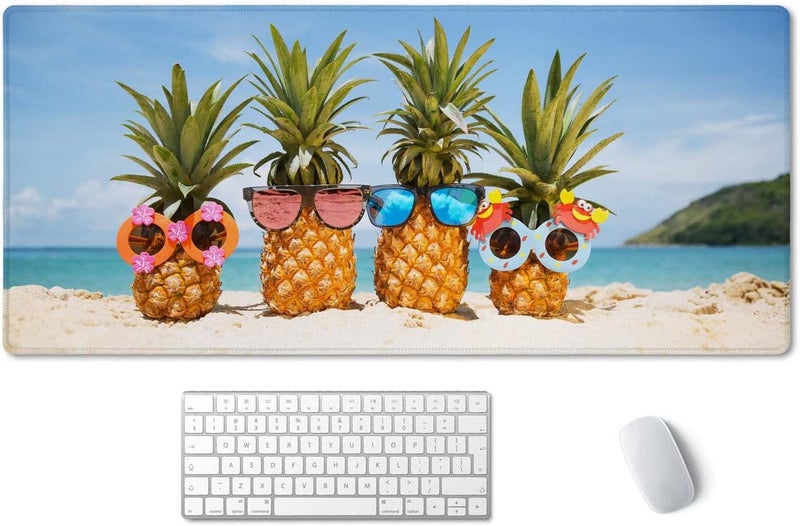 SSOIU Extended Gaming Mouse Pad (35.5x15.7 in), Large Stable Rubber Base Mousepad with Stitched Edges, Keyboard Mouse Mat Desk Pad for Work, Game, Office, Home - Funny Pineapples - Image 1
