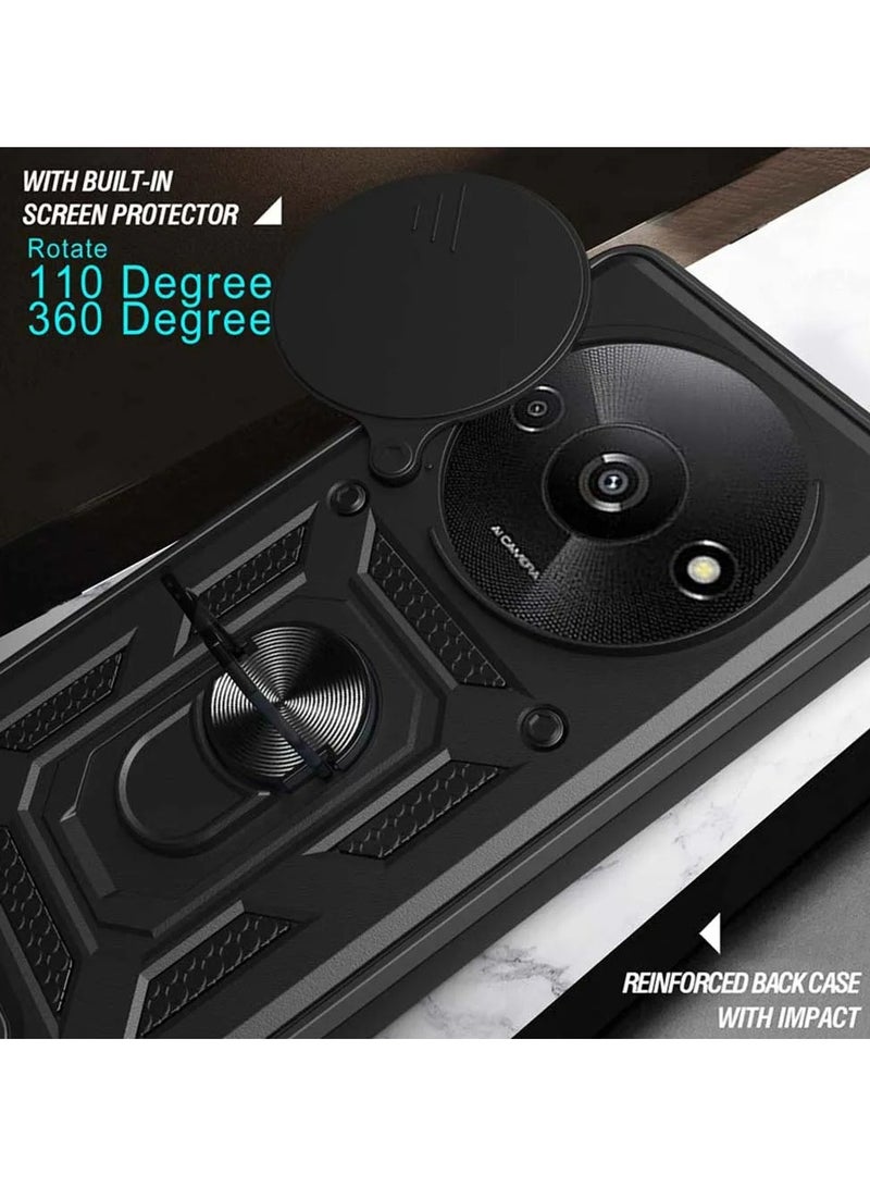 الدخن Redmi A3 4G الهاتف المحمول حالة ، انزلاق الكاميرا عدسة تغطية + 360 درجة قوس الدورية خاتم + دعم المغناطيسي سيارة الهاتف المحمول حالة صدمة - Image 5