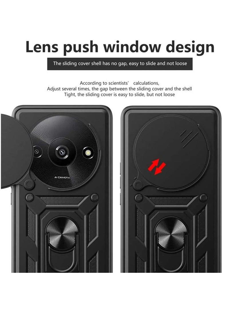 الدخن Redmi A3 4G الهاتف المحمول حالة ، انزلاق الكاميرا عدسة تغطية + 360 درجة قوس الدورية خاتم + دعم المغناطيسي سيارة الهاتف المحمول حالة صدمة - Image 3