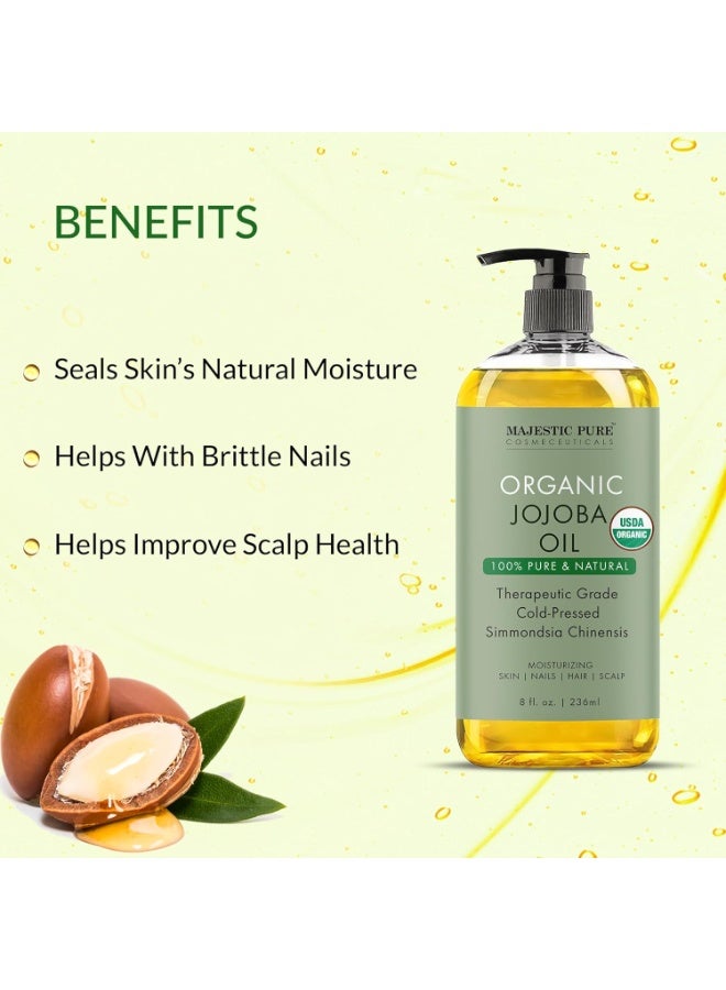 Majestic Pure Pack of 2 Organic Jojoba Oil 236 ML Large,100% Pure Jojoba Oil Organic for Skin, Hair, Scalp, Nails, Face and Vitamin E Oil - 236 ml, 100% Pure and Natural Cold Pressed - Image 3