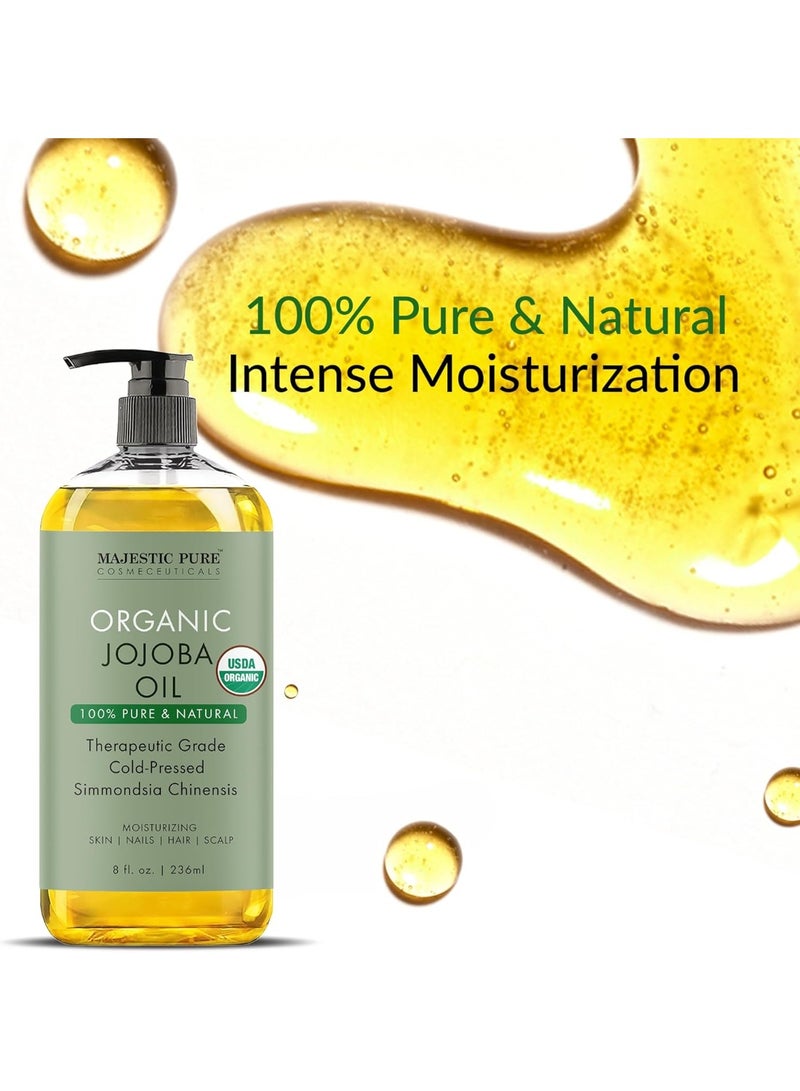 Majestic Pure Pack of 2 Organic Jojoba Oil 236 ML Large,100% Pure Jojoba Oil Organic for Skin, Hair, Scalp, Nails, Face and Vitamin E Oil - 236 ml, 100% Pure and Natural Cold Pressed - Image 2