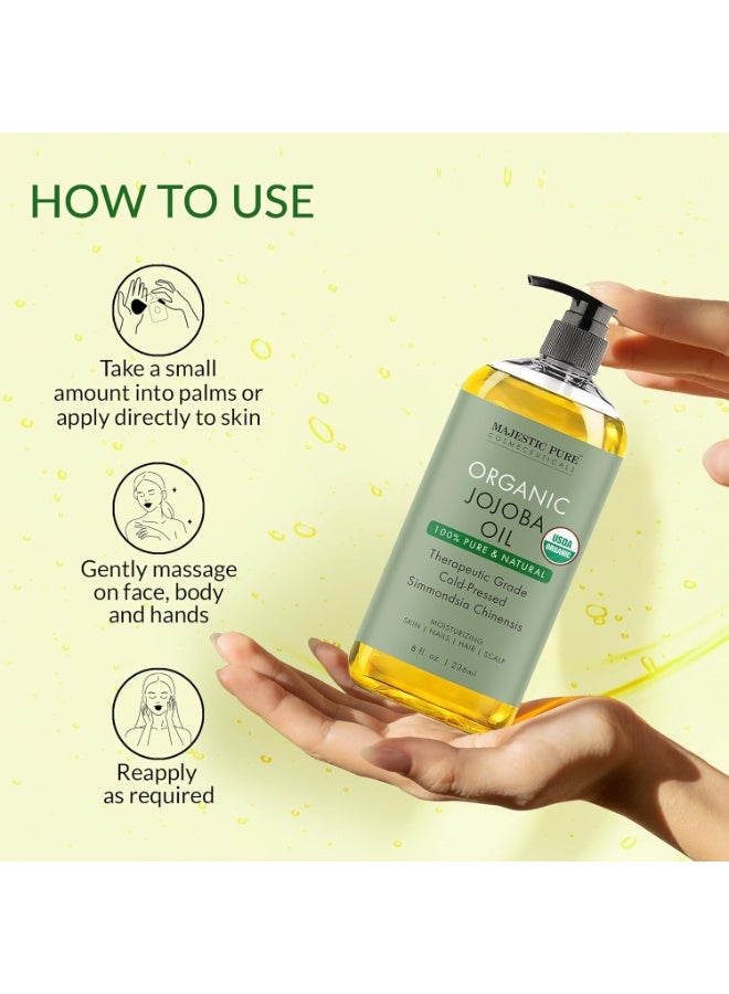 Majestic Pure Pack of 2 Organic Jojoba Oil 236 ML Large,100% Pure Jojoba Oil Organic for Skin, Hair, Scalp, Nails, Face and Vitamin E Oil - 236 ml, 100% Pure and Natural Cold Pressed - Image 4