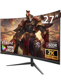 HILUKE 27 inch Curved Gaming Monitor,165Hz PC Monitor Full HD 1440P, Frameless 2800R Computer Display with FreeSync & Eye-Care Technology, Wall Mountable, DP, HDMI Port (Black)  - Image 1