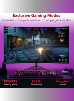 HILUKE 27 inch Curved Gaming Monitor,165Hz PC Monitor Full HD 1440P, Frameless 2800R Computer Display with FreeSync & Eye-Care Technology, Wall Mountable, DP, HDMI Port (Black)  - Image 2