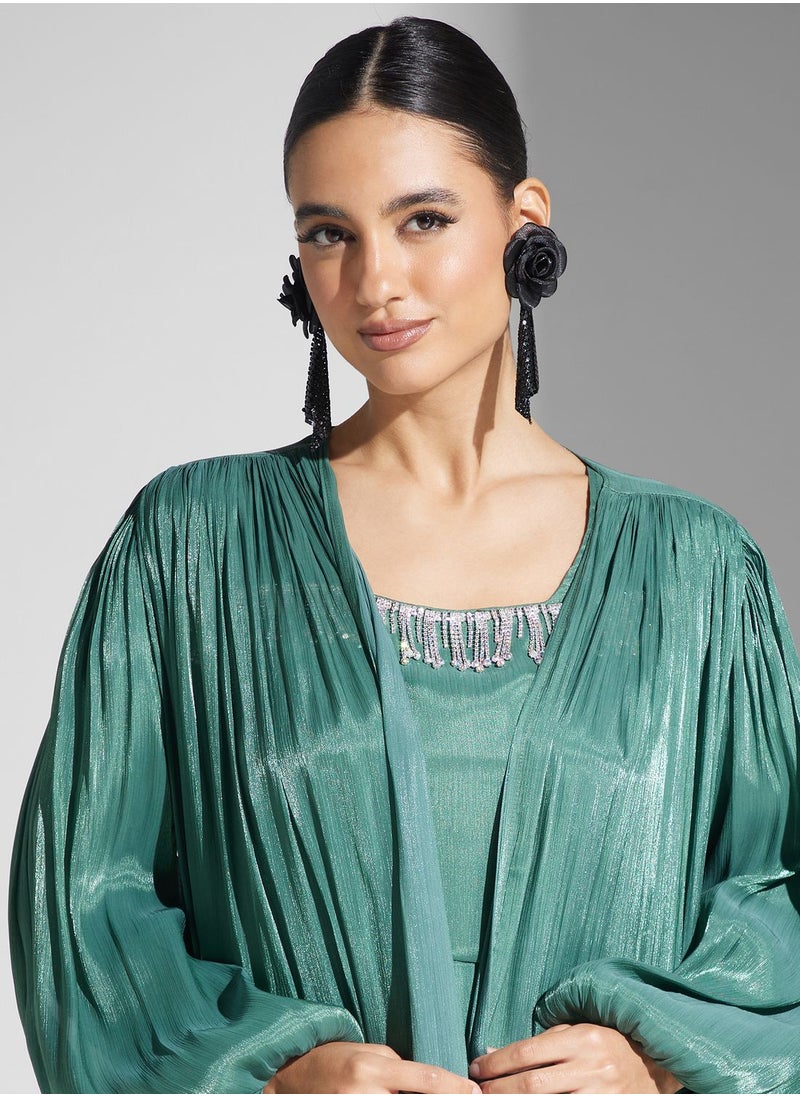 hayas closet - Embellished Balloon Sleeve Belted Dress - Image 1