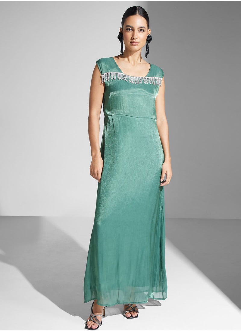 hayas closet - Embellished Balloon Sleeve Belted Dress - Image 1