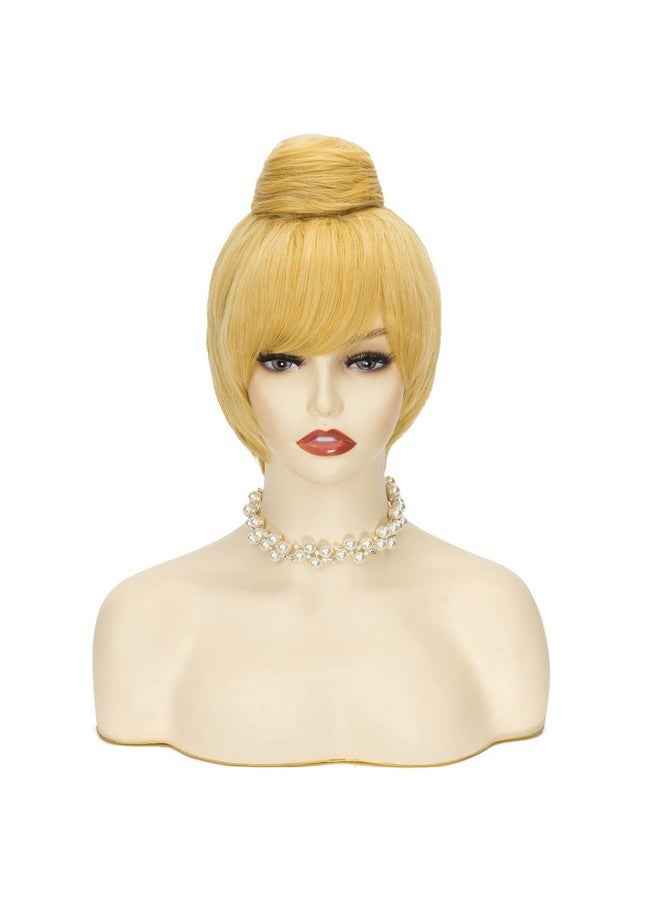 TSNOMORE Blonde Cosplay Wig for Women Short Straight Synthetic Wig with Bun Halloween Costume Party Wig for Girls - Image 1