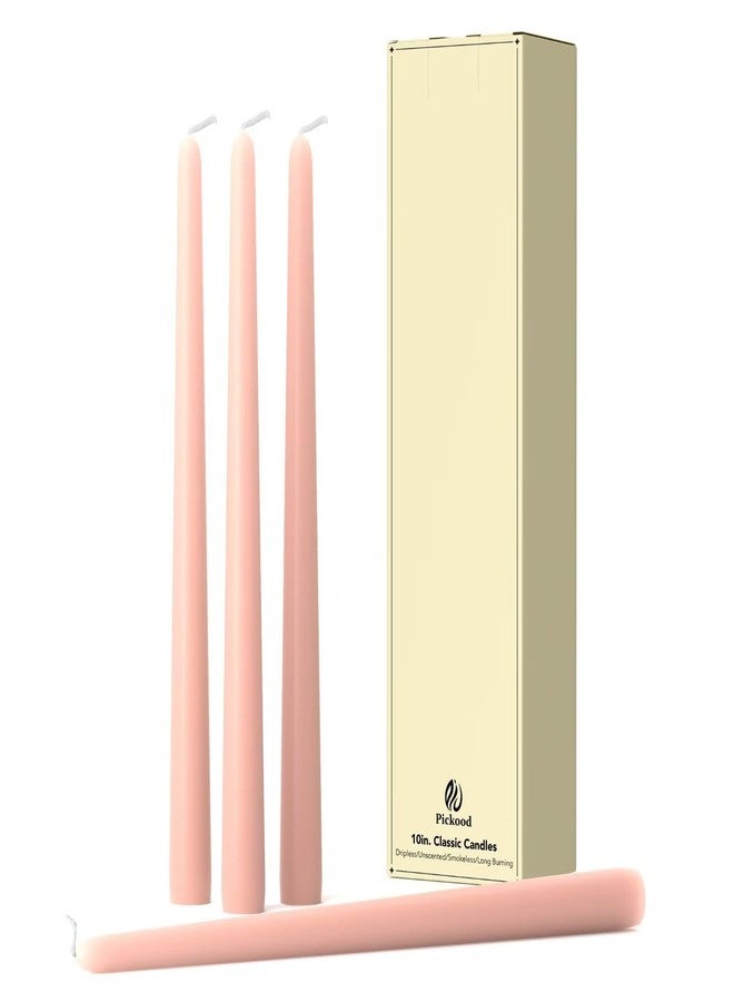 Pickood 10-Inch Tall Dripless Taper Candles Set of 4 - Pearl Pink Tapered Candles, Perfect for Christmas - Smokeless, Unscented, Long Burning - Hand Poured, Colored Tall Candlesticks - Rosa Perla - Image 1